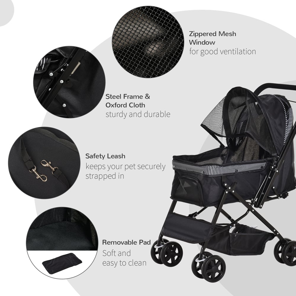PawHut Black Foldable Pet Stroller with Reversible Handle Image 6