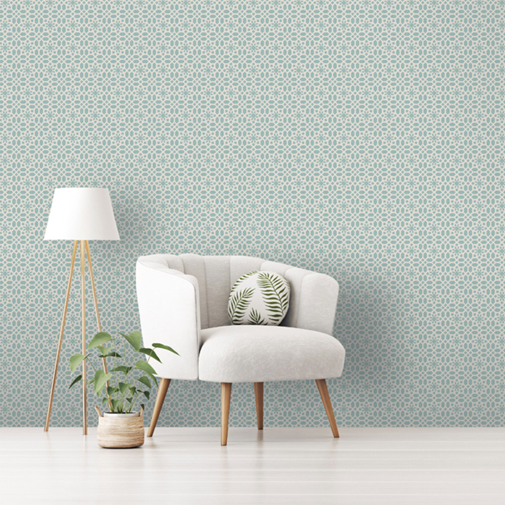 RHS Star Trellis Soft Blue Wallpaper Image 4