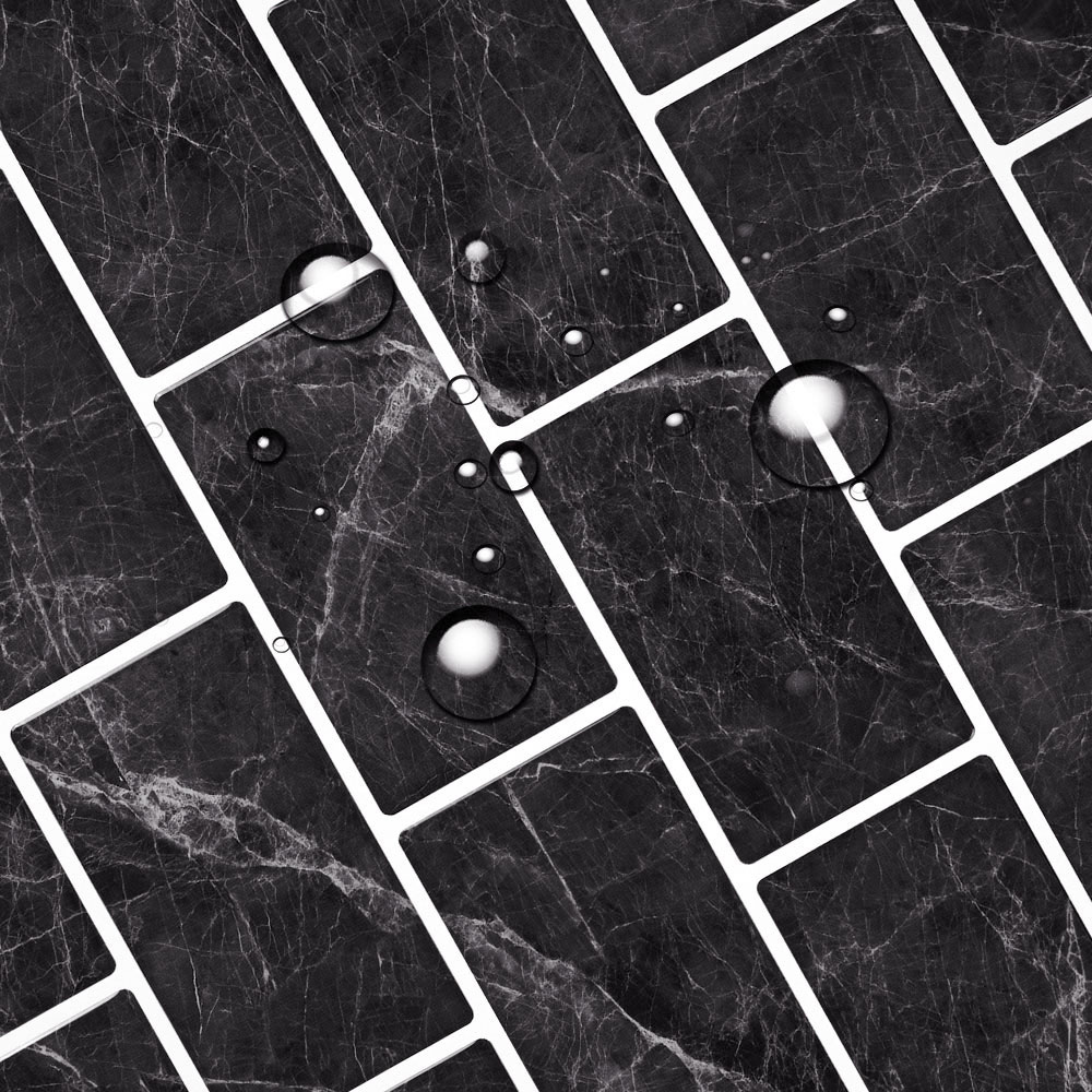 Living and Home Marble Black Peel and Stick Wall Tile Sticker 10 Pack Image 7