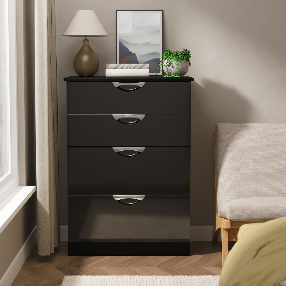 Crowndale Camden 4 Drawer Black Gloss and Black Deep Chest of Drawers Ready Assembled Image 6
