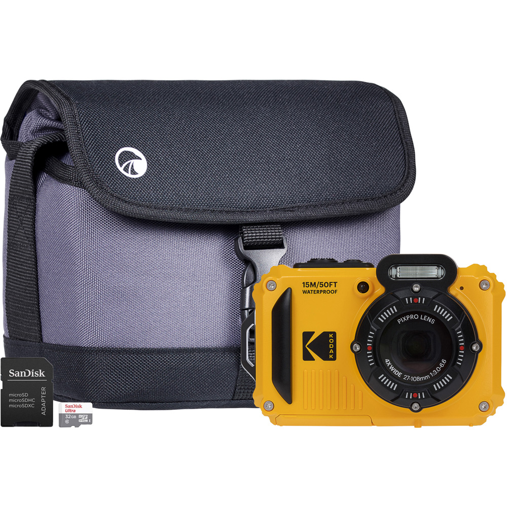 Kodak PIXPRO WPZ2 Yellow 4x Zoom Camera with 32GB MicroSD Card Image 1