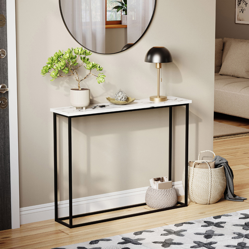 VIDA DESIGNS White Marble and Black Metal Leg Console Table Image 3