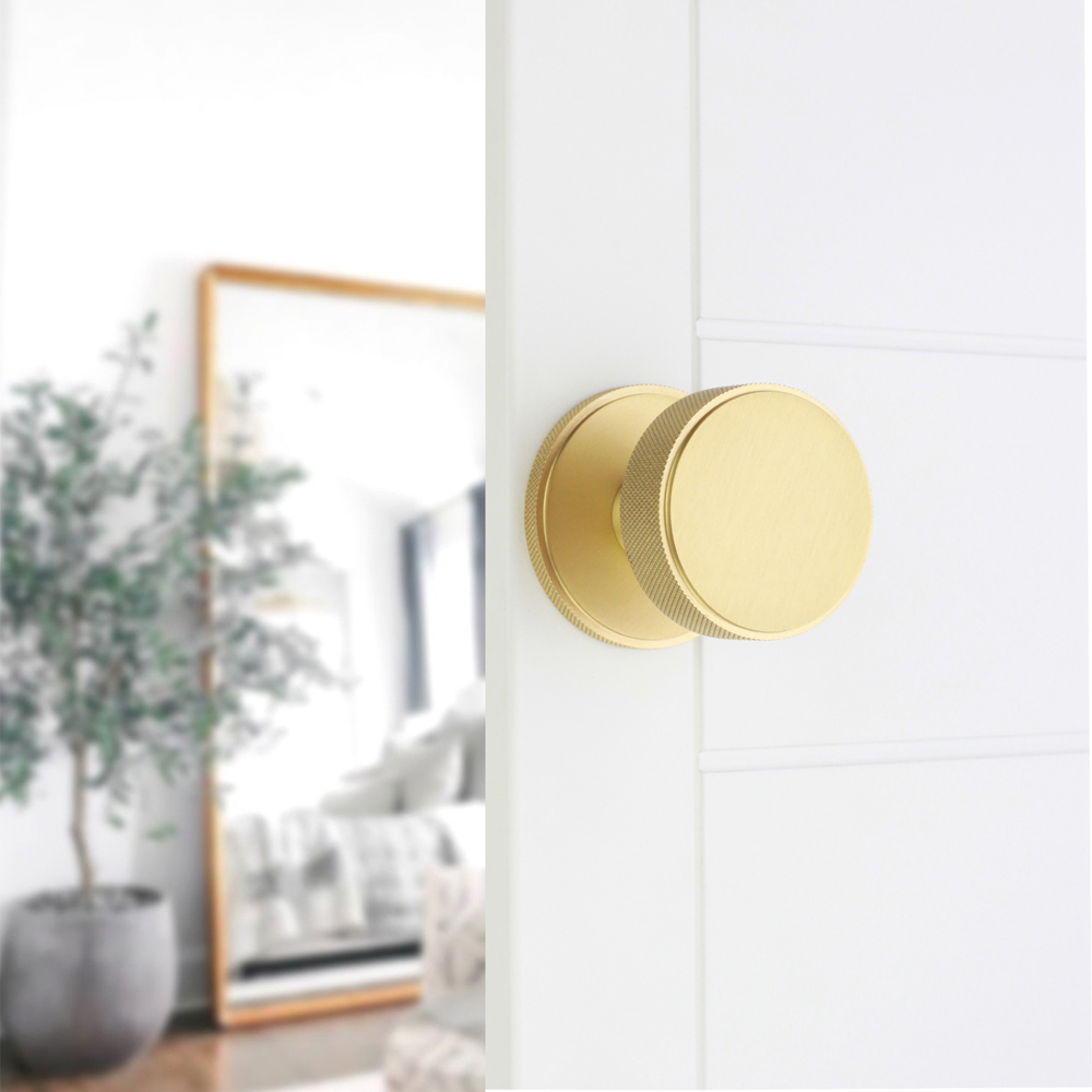 Spira Brass Satin Brass Connaught Knurled Mortice Door Knob 2 Pack Image 2