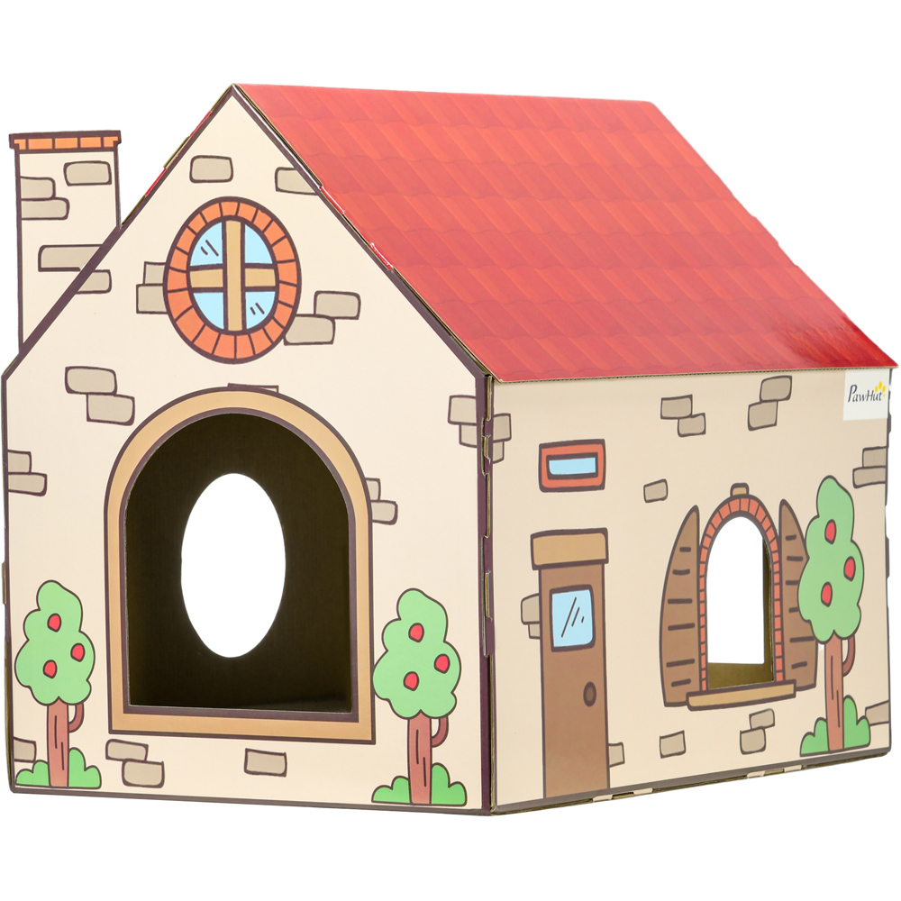 PawHut House Shaped Scratching Board and Cat Bed Image 3
