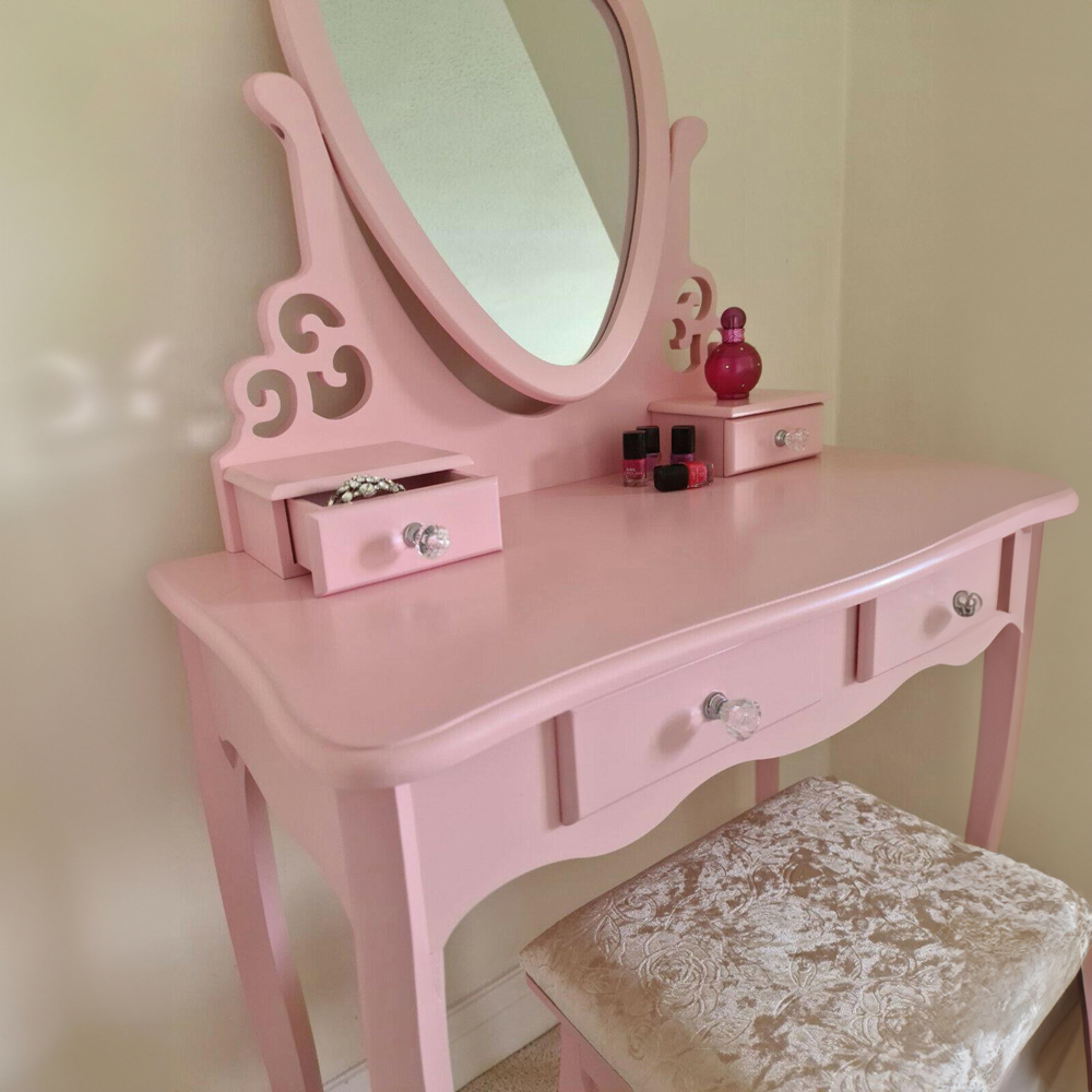 Portland 4 Drawer Pink Dressing Table Set Image 8