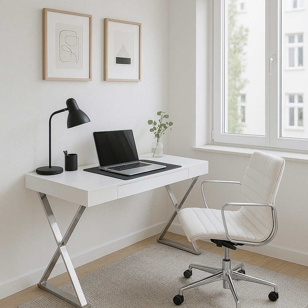 Centurion Supports Adonis Single Drawer Computer Desk with Leather Pad Gloss White and Chrome Image 7