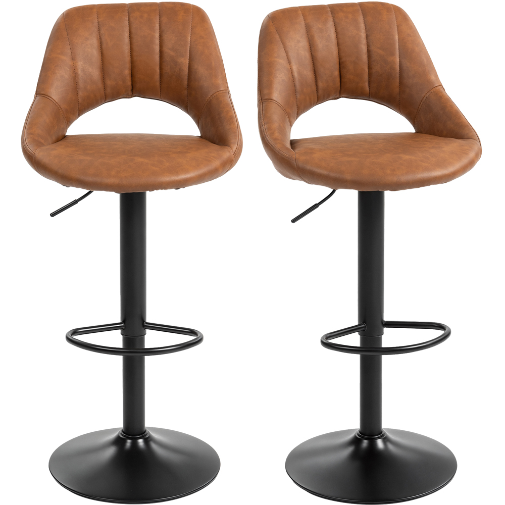 Portland Set of 2 Brown Swivel Bar Stool with Backrest and Footrest Image 2