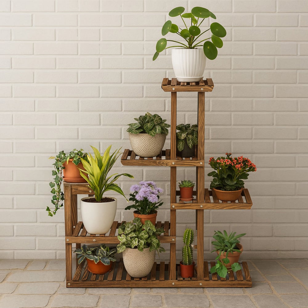 Neo 6 Tier Wooden Indoor and Outdoor Plant Stand Image 2