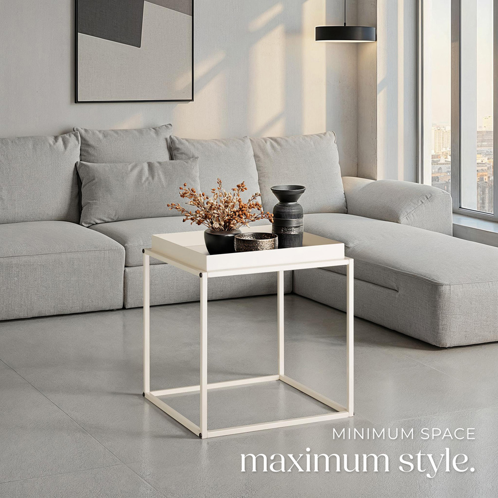 tectake Cambridge Single Shelf Cream Bedside Table Image 7