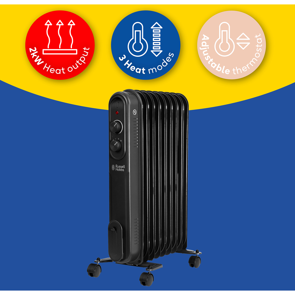 Russell Hobbs Matt Black 9-Fin Oil Filled Radiator 2000W Image 7
