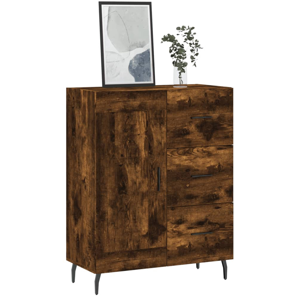 vidaXL Single Door 3 Drawer Smoked Oak Sideboard Image 3
