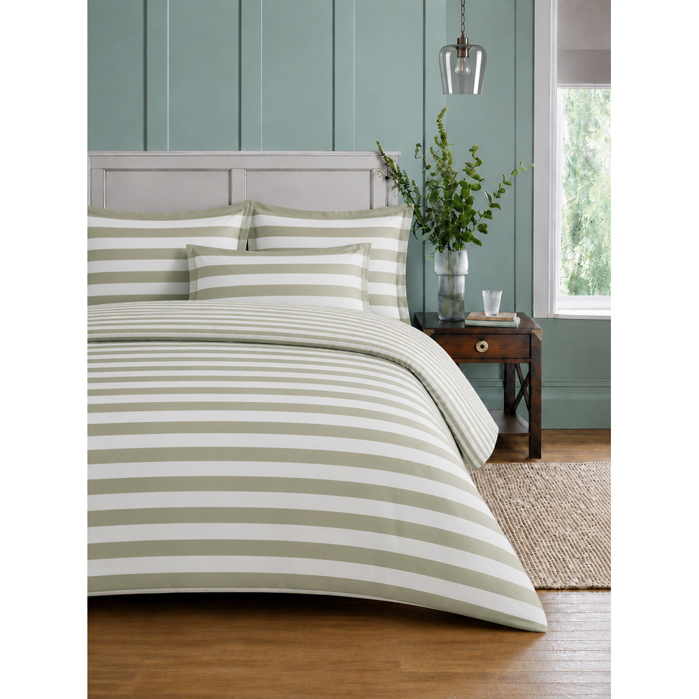 Sweet Dreams King Size Lyndon Stripe Olive Duvet Cover Set Image 3