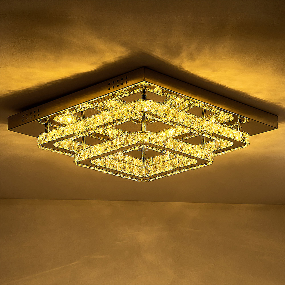 Living and Home Square Crystal LED Ceiling Light Image 4