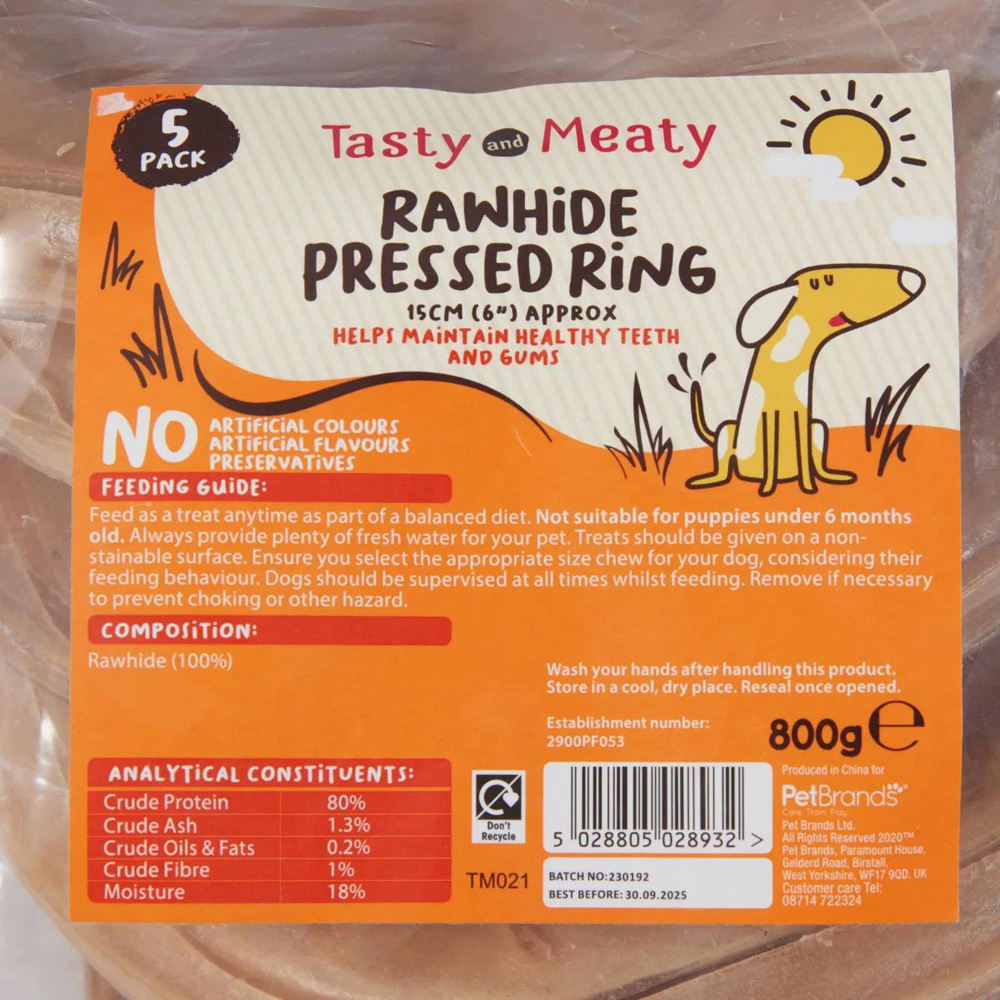 Tasty & Meaty Rawhide Pressed Ring 15cm 5 Pack Image 3