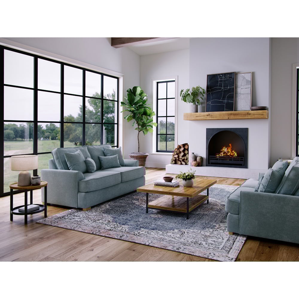 Alba City 2 Seater Fine Blue Fabric Sofa Image 6