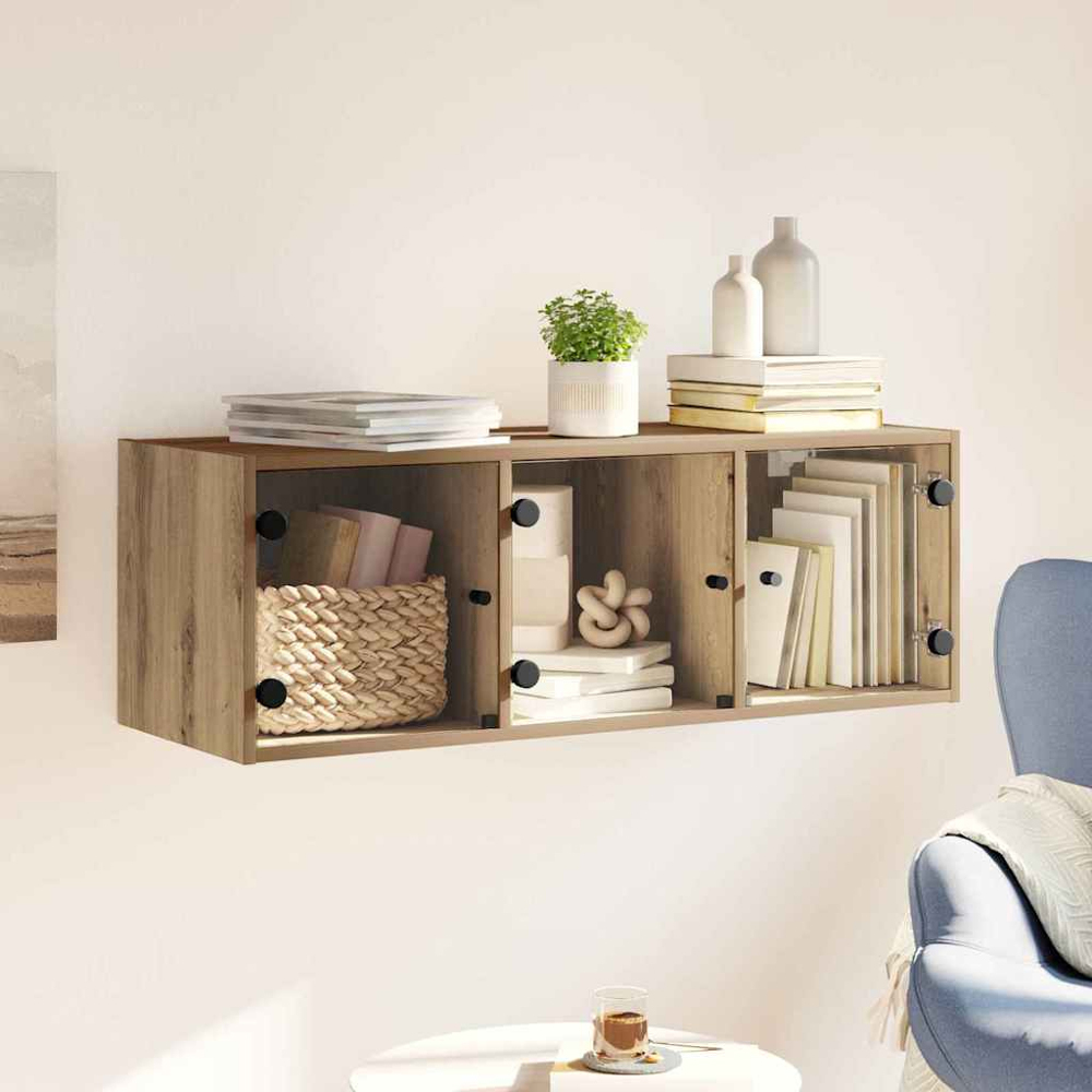 vidaXL 3 Glass Door Artisan Oak Wall Cabinet Image 9