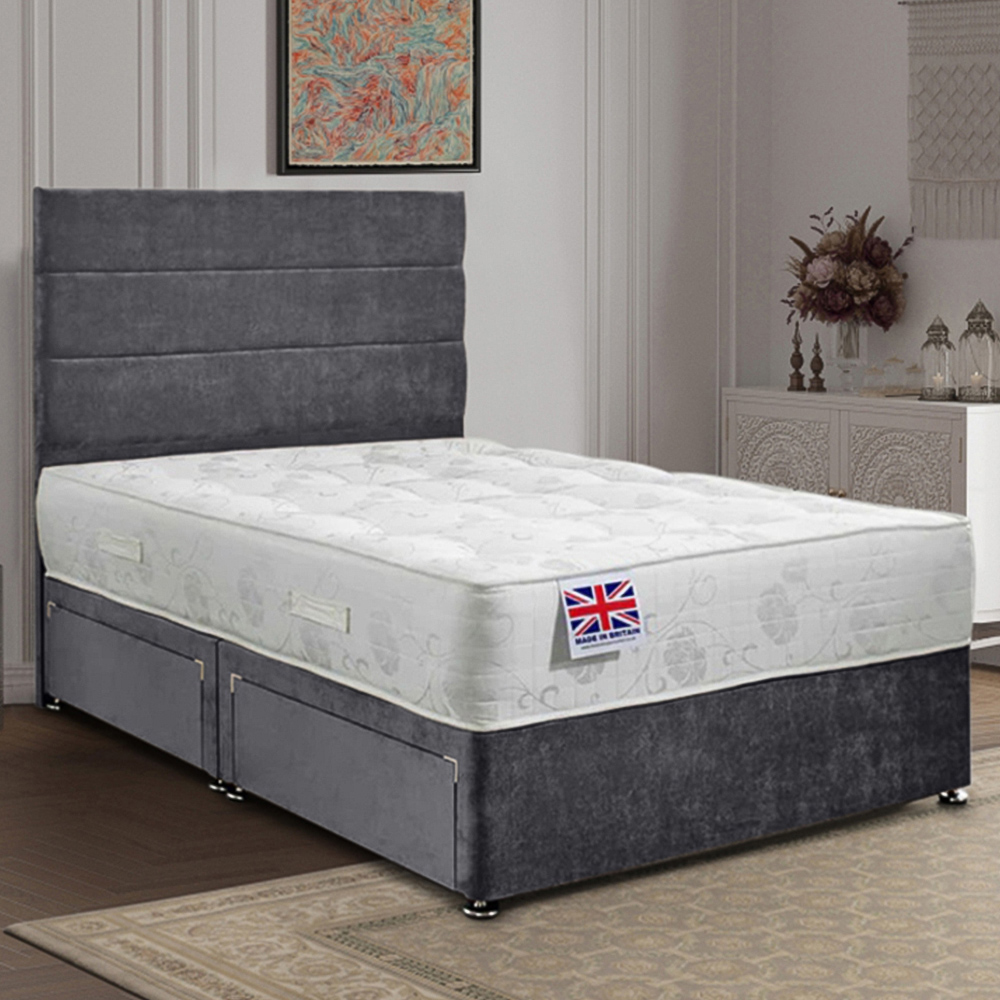 Eleganza Home Repose Double Steel Plush Velvet 2 Drawer Divan Bed with Lined Headboard Image 1