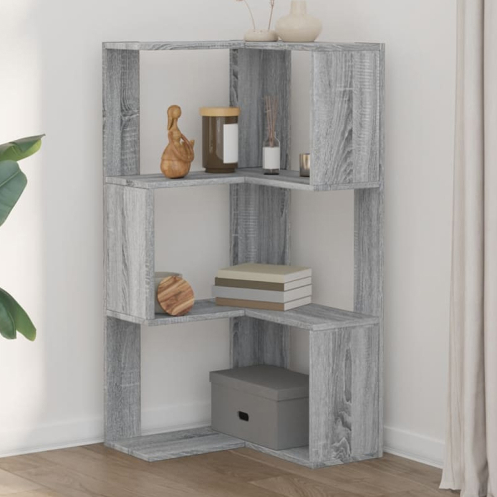 vidaXL 3 Shelf Grey Sonoma Corner Bookcase Image 1