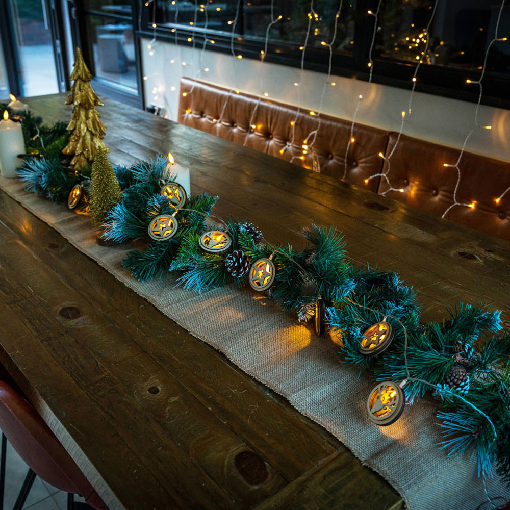 ValueLights 10 LED Wooden Disk Star LED String Light Image 4