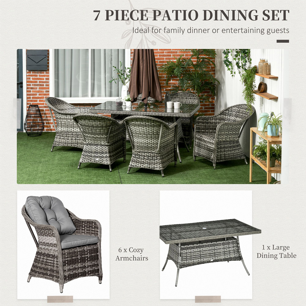Outsunny 6 Seater Grey PE Rattan Garden Dining Set Image 4