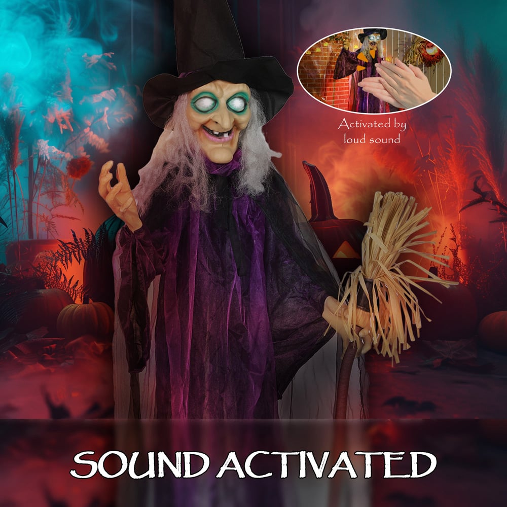 Outsunny Voice Activated Animatronics Purple Standing Witch Halloween Decoration 6ft Image 5