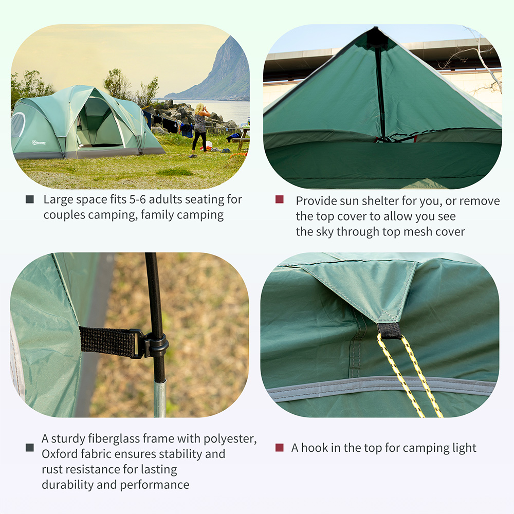 Outsunny 5-6 Person Waterproof Dome Camping Tent Dark Green Image 5