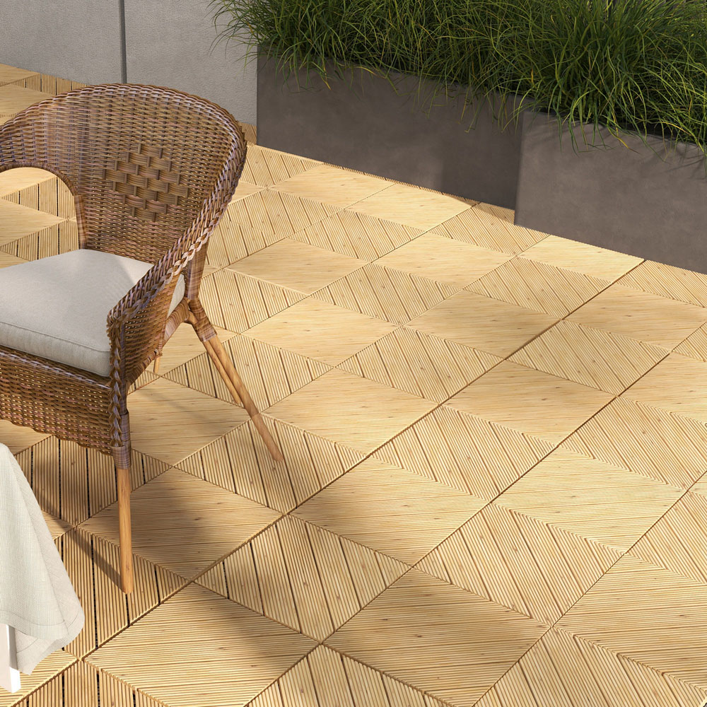 Outsunny Yellow Wooden Deck Tiles 30 x 30cm 9 Pack Image 2