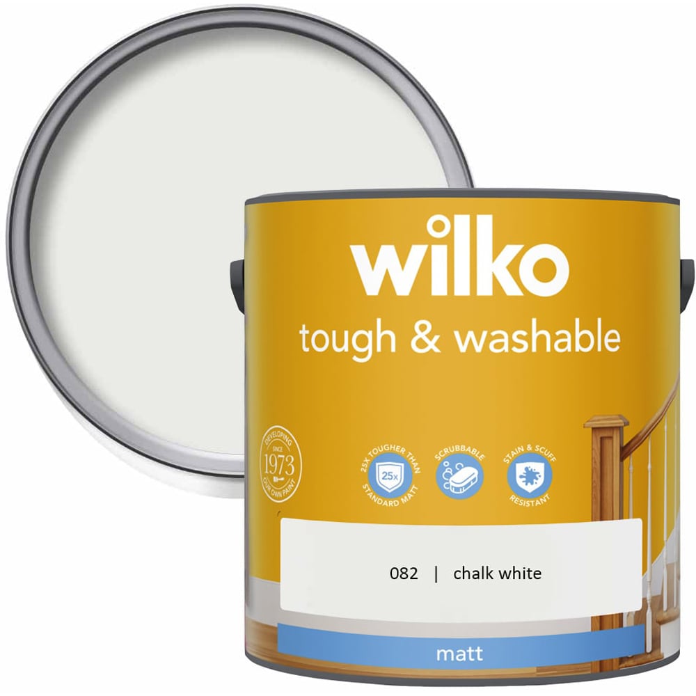 Wilko Tough & Washable Chalk White Matt Emulsion Paint 2.5L Image 1