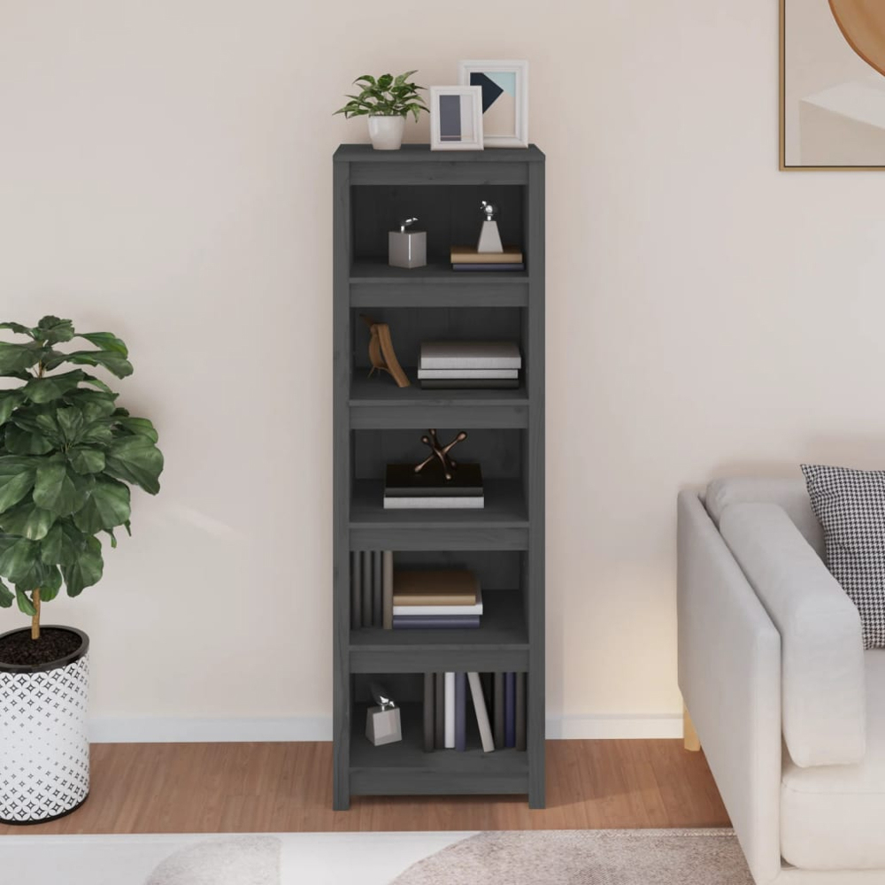 vidaXL 5 Shelf Grey Solid Pine Wood Bookcase Image 7
