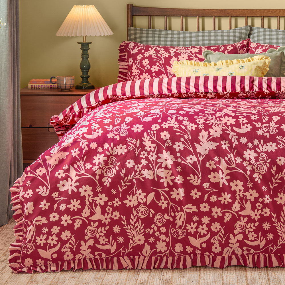 Furn Posie Double Berry Frilled Reversible Duvet Cover Set Image 4