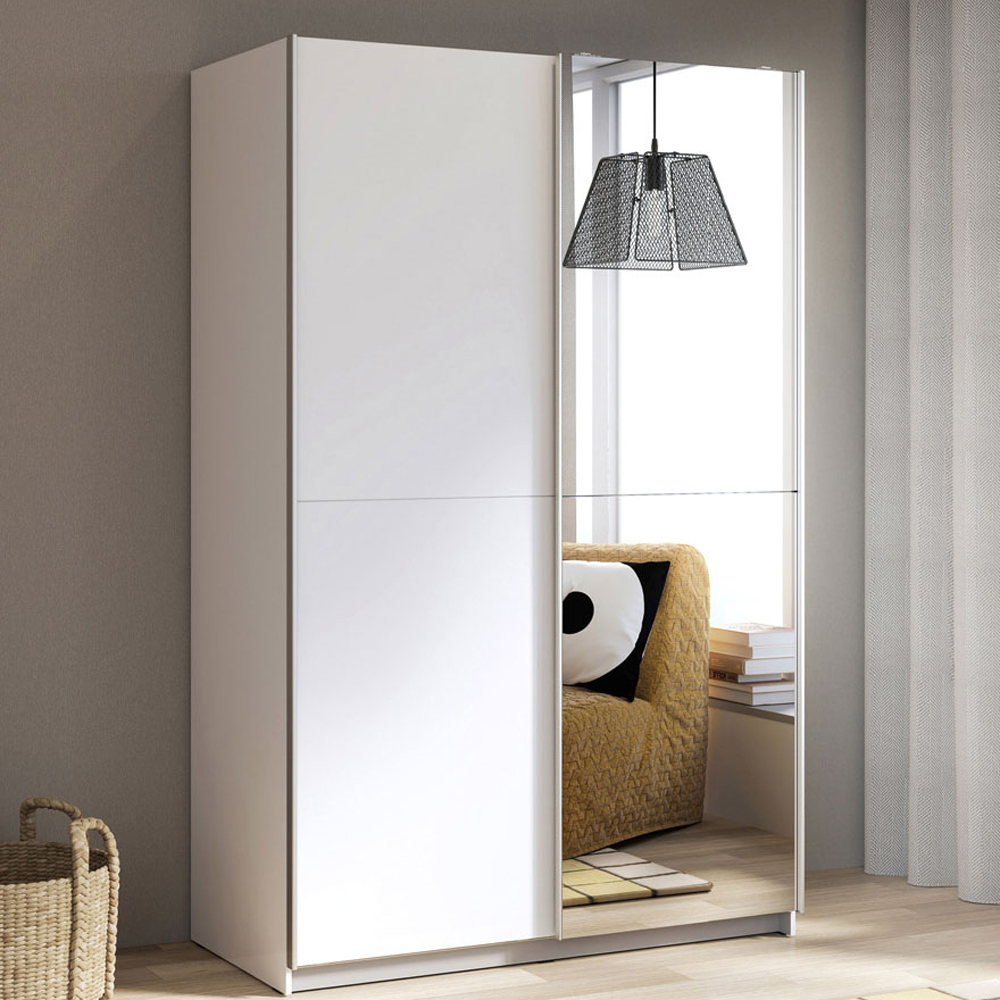 Florence Babetta 2 Door Matt White Sliding Mirrored Wardrobe Image 1