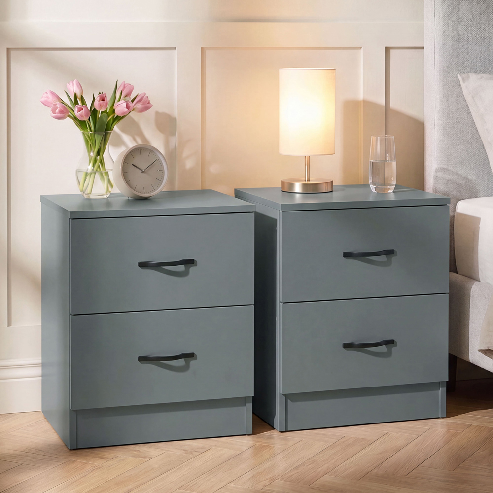 Vida Designs Riano 2 Drawer Green Melamine Finish Bedside Table Set of 2 Image 1