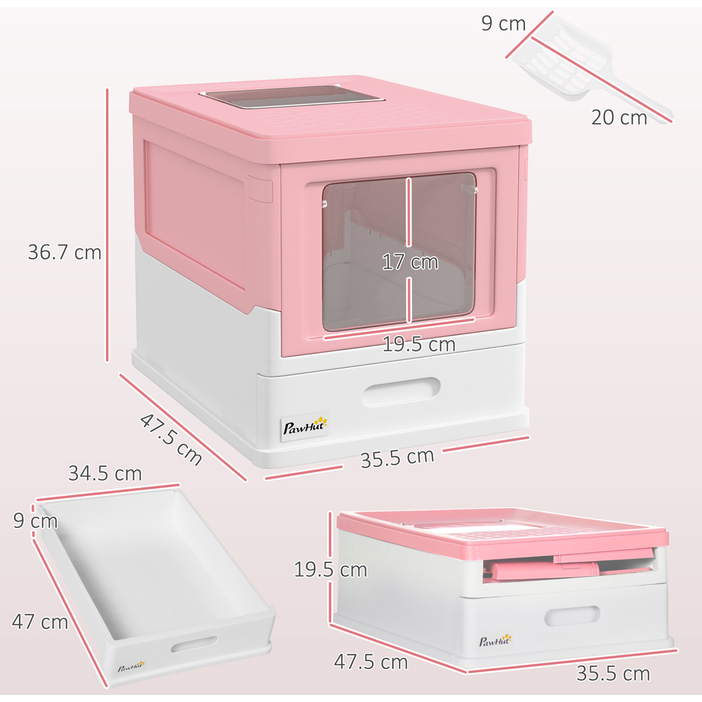 PawHut Pink Hooded Cat Litter Box with Scoop and Tray Image 9
