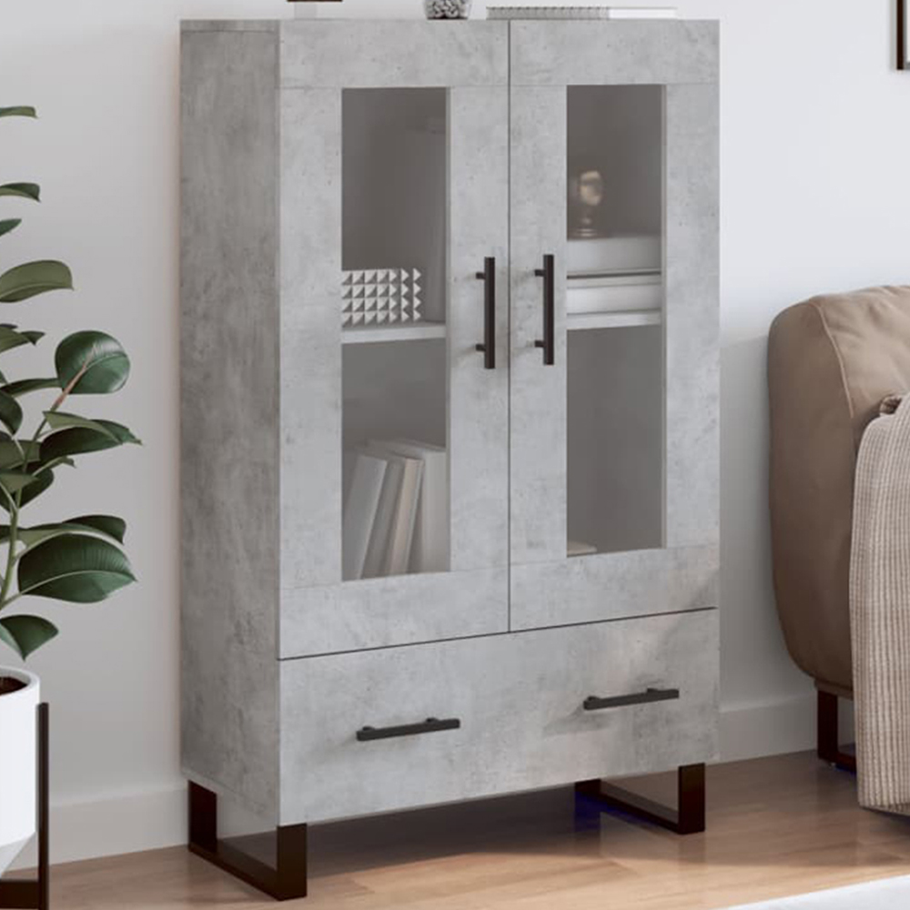 vidaXL 2 Glass Door Single Drawer Concrete Grey Highboard Image 1