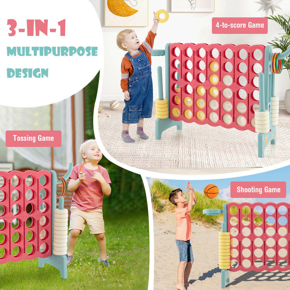 Costway Navy Giant 4 In A Row Connect Game Set with Basketball Hoop and Toss Ring Image 5
