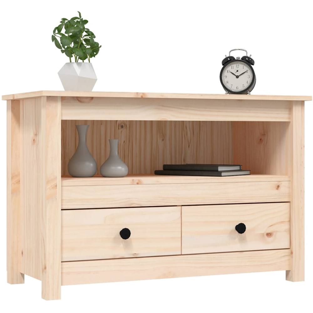 vidaXL 2 Drawer Single Shelf Natural Solid Pine Wood TV Cabinet Image 4