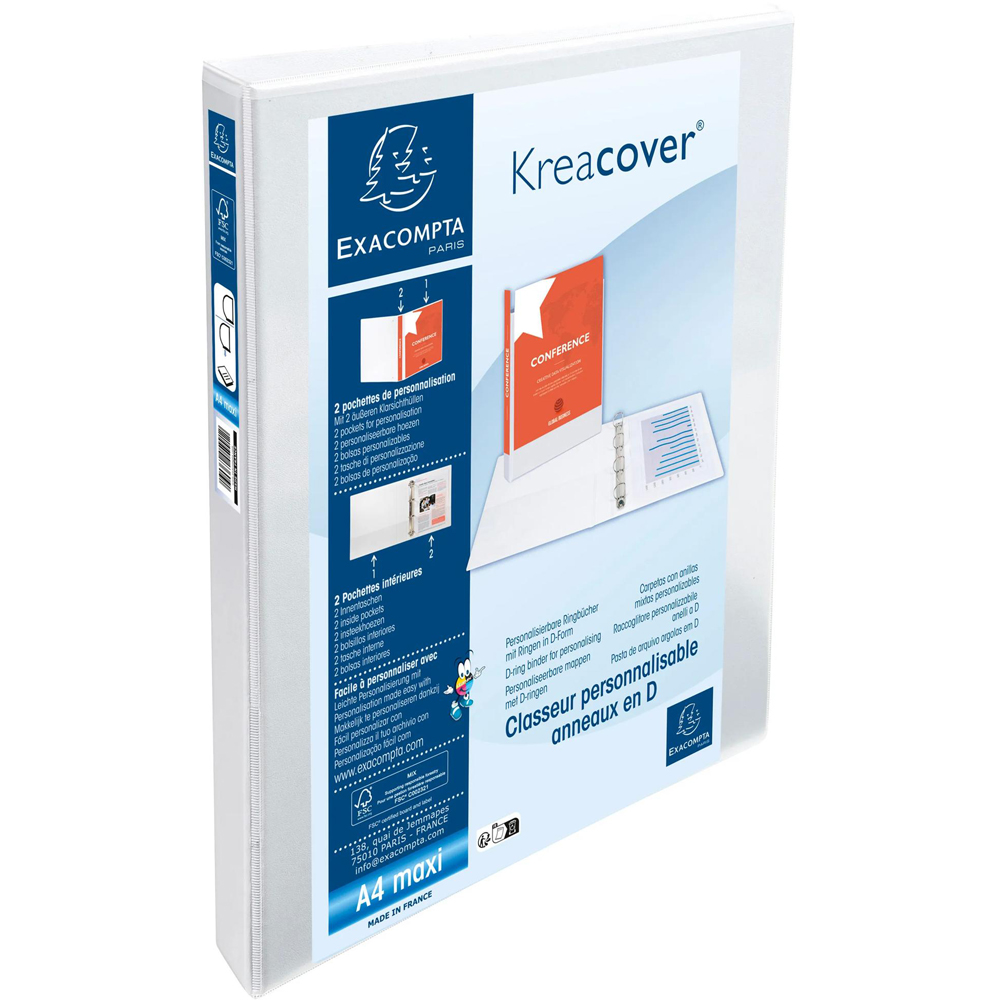 Exacompta Kreacover White Polypropylene 2D Ring Binder 20mm 10 Pack Image 2