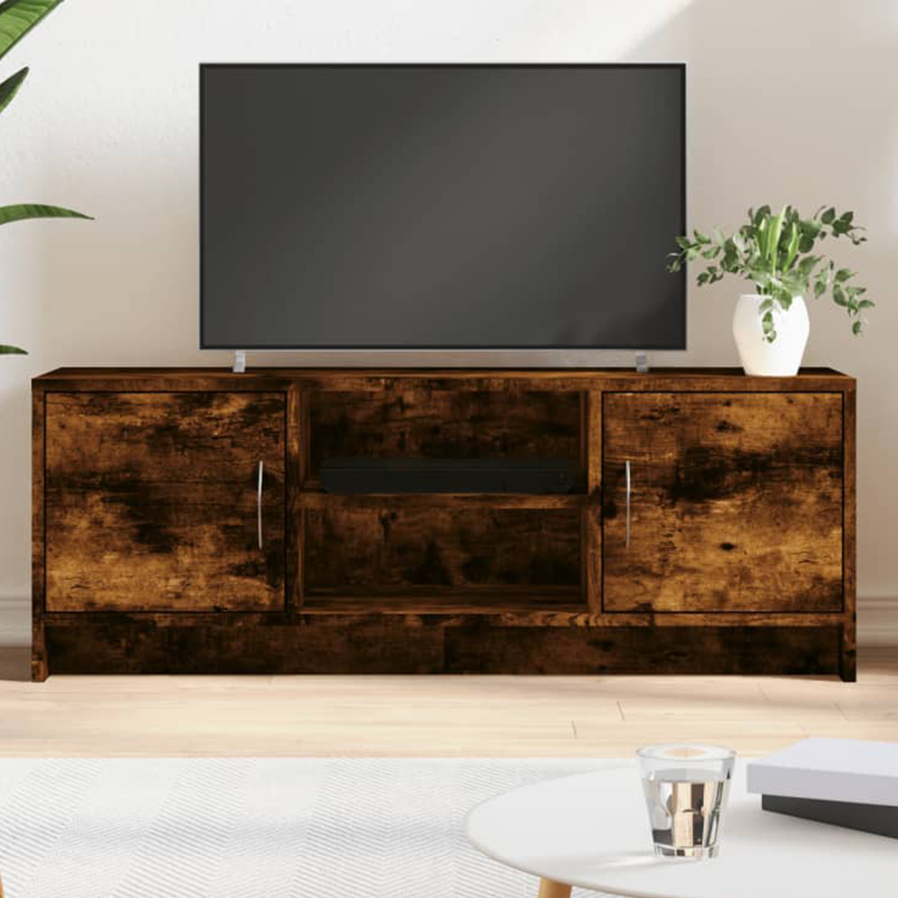 vidaXL 2 Door 2 Shelf Smoked Oak TV Cabinet Image 1