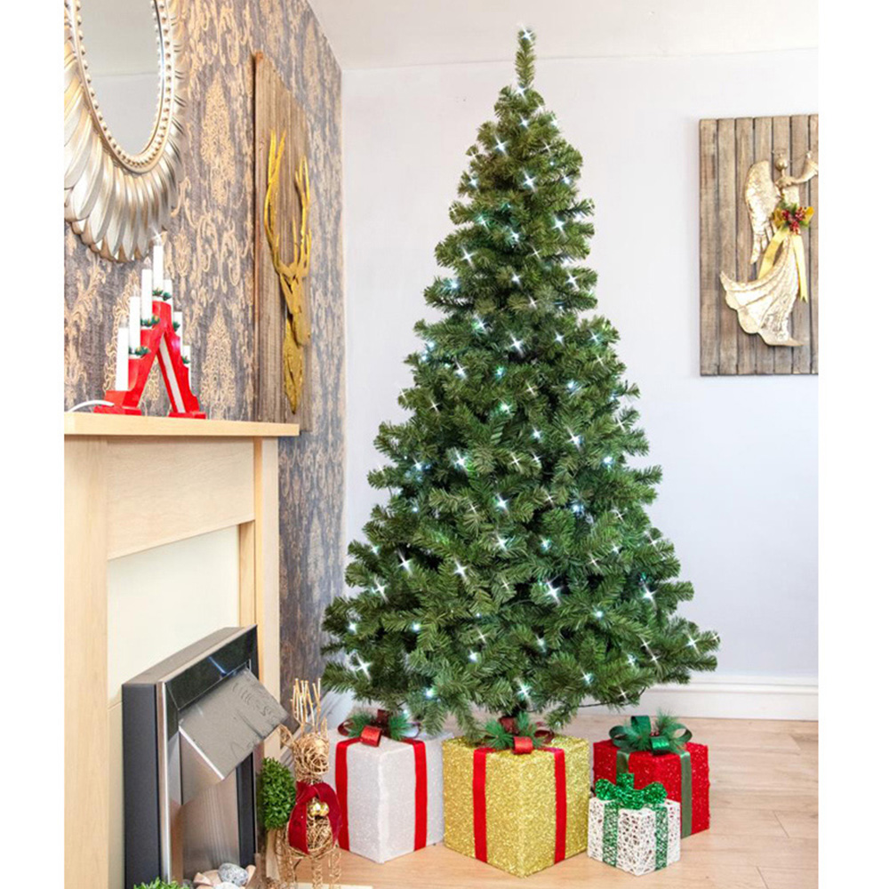 Shatchi Green White LED Pre Lit Alaskan Pine Artificial Christmas Tree 8ft Image 2