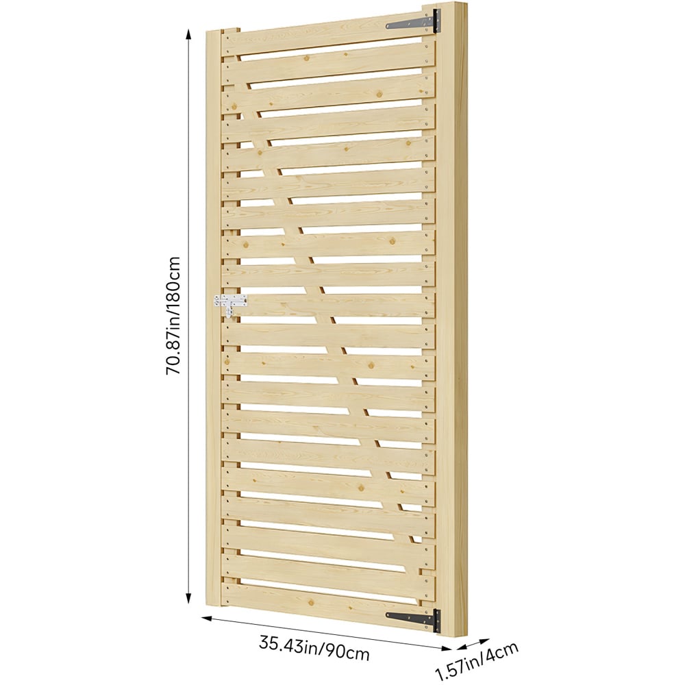 Living and Home Wooden Garden Slat Reinforced Gate with Door Latch 70.8 x 35.4 inch Image 8