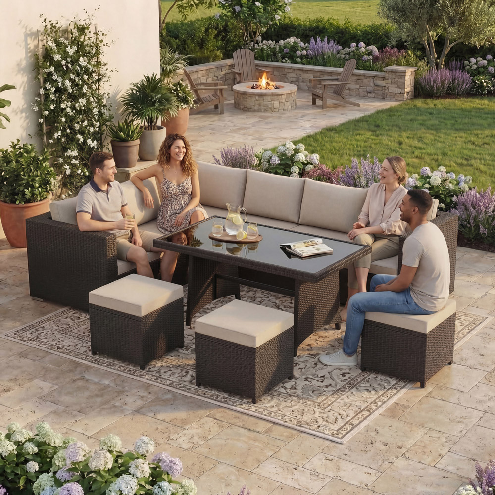 GARDEN VIDA Belgrave Rattan Effect 9 Seater Garden Dining Set Brown Image 3