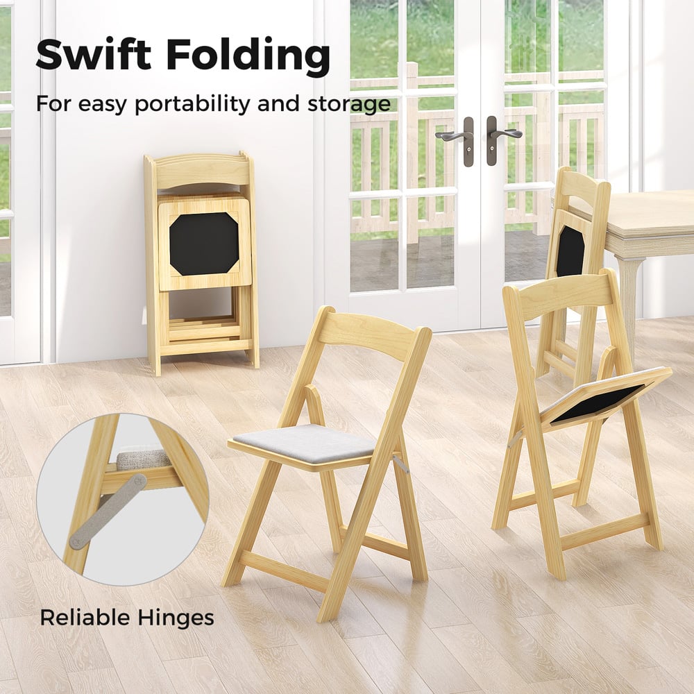 Costway Set of 2 Natural Foldable Dining Chairs Image 7