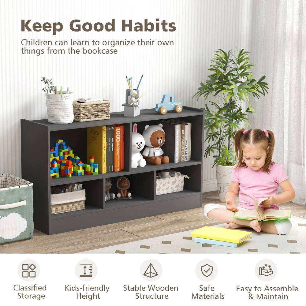 Costway 5 Cube Kids Grey Wooden Bookcase Image 6
