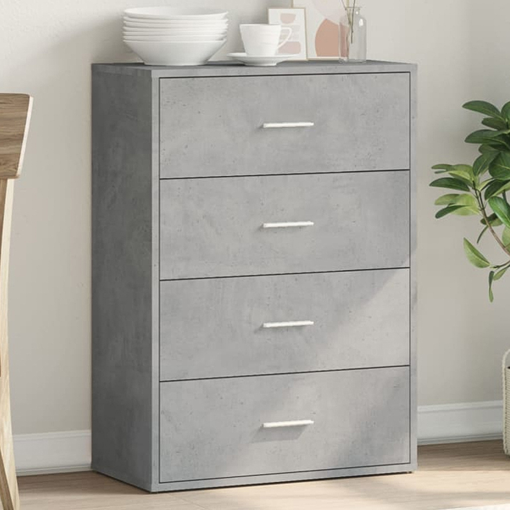 vidaXL 4 Drawer Concrete Grey Wooden Sideboard Image 1
