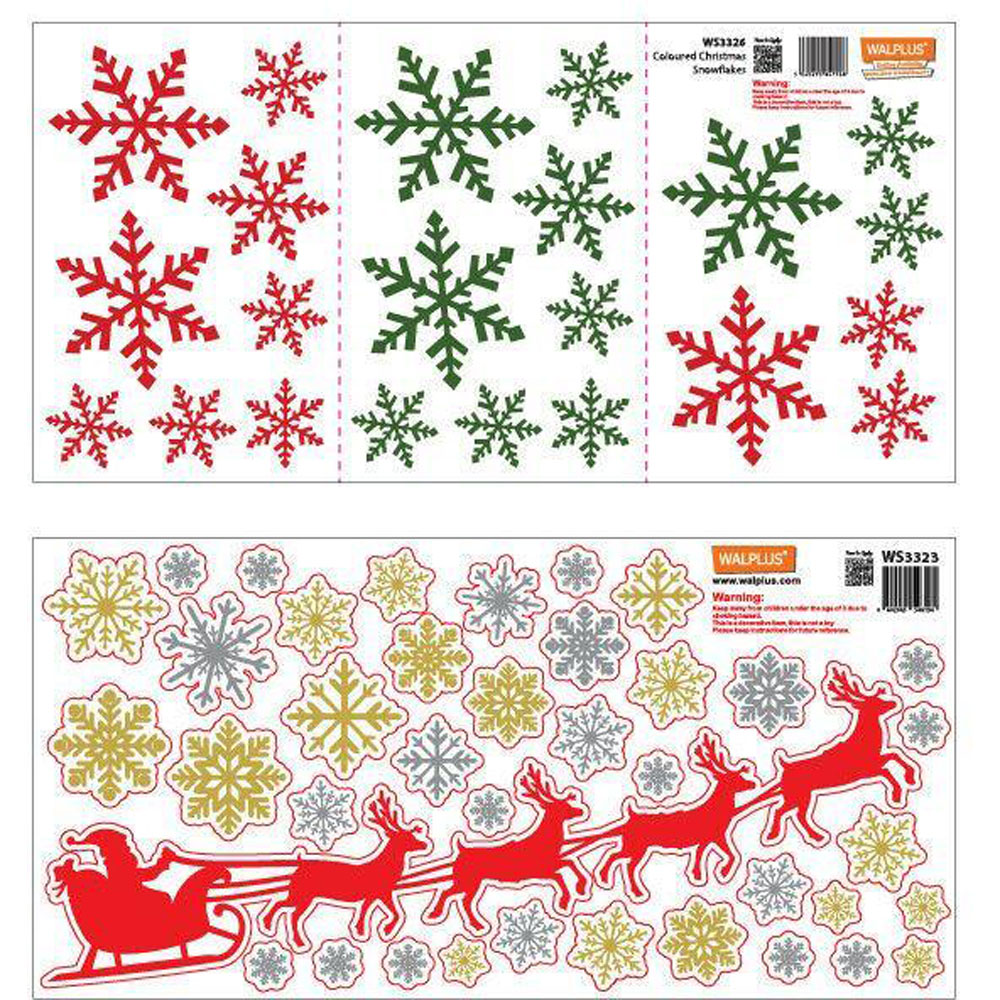 Walplus Santa's Sleigh and Colourful Snowflakes Self Adhesive Christmas Wall Stickers 61 Piece Image 3