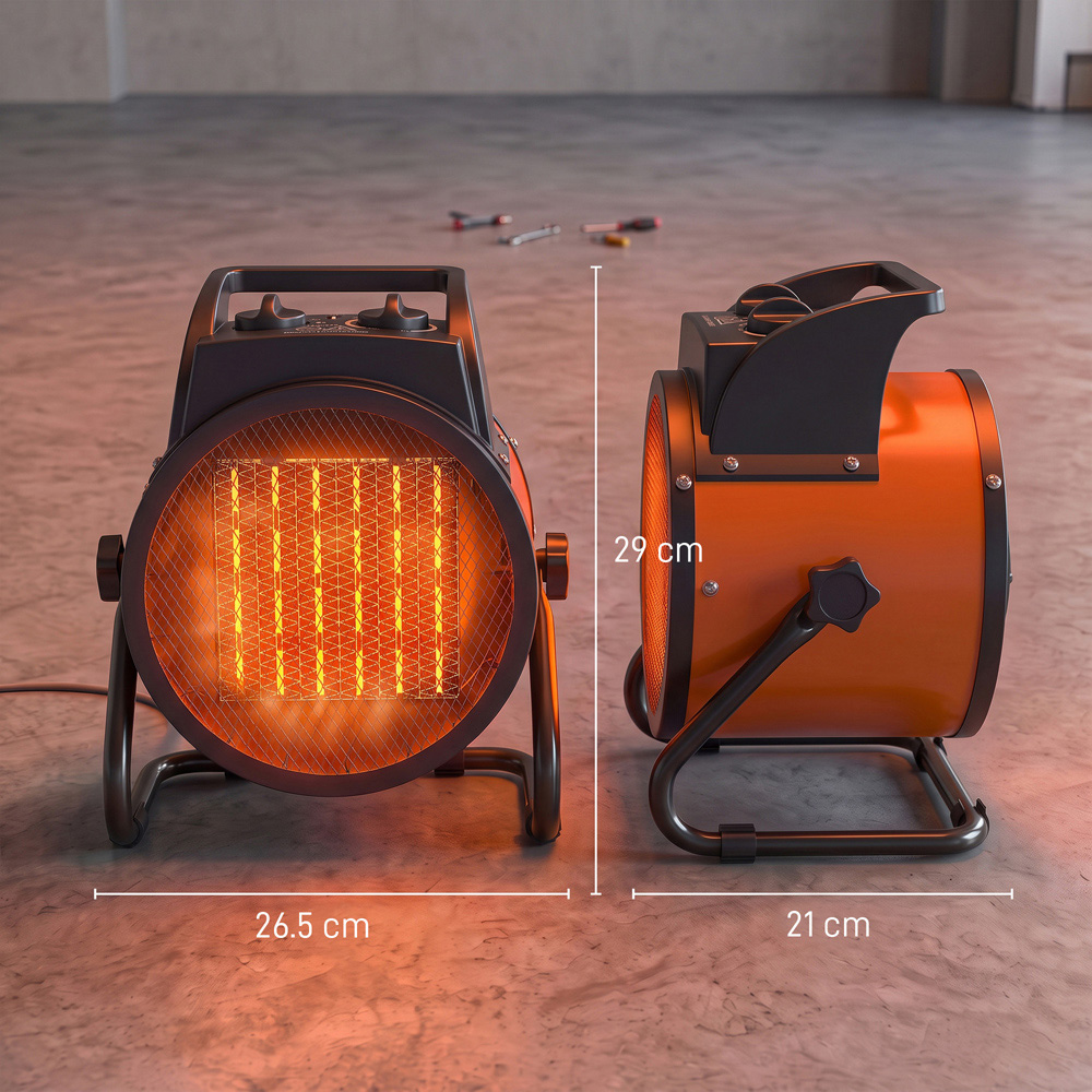 Outsunny Orange Tiltable Industrial Fan Heater with Adjustable Thermostat 9554BTU 2800W Image 7