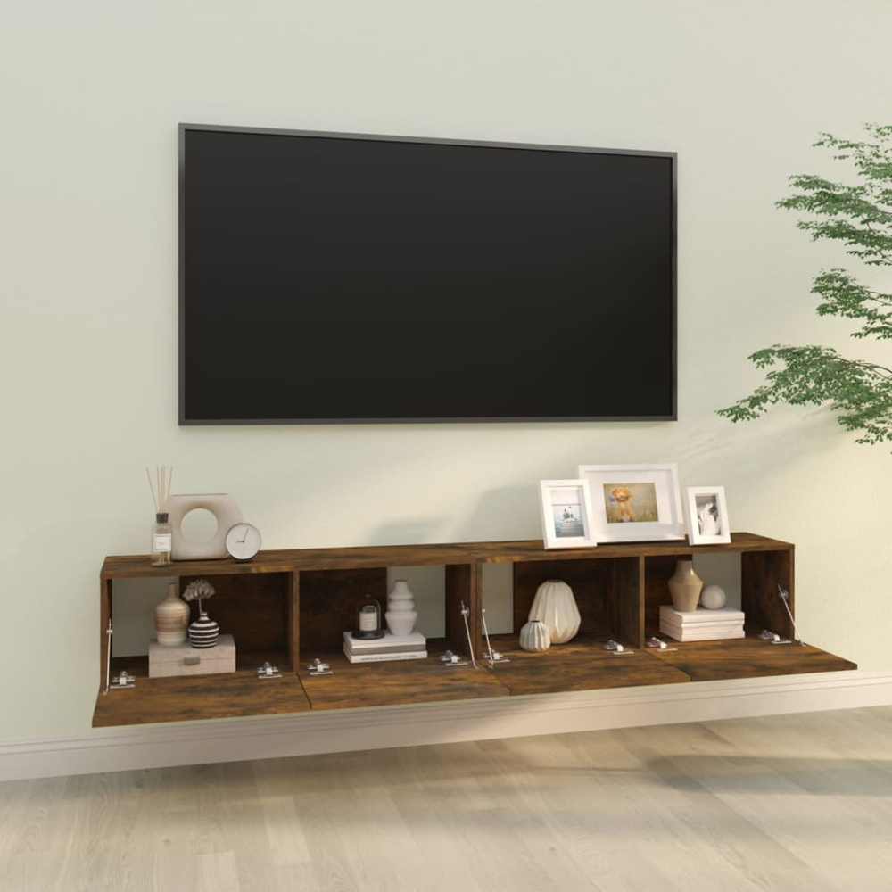 vidaXL 2 Door Smoked Oak Wall Mounted TV Cabinet Set of 2 Image 3