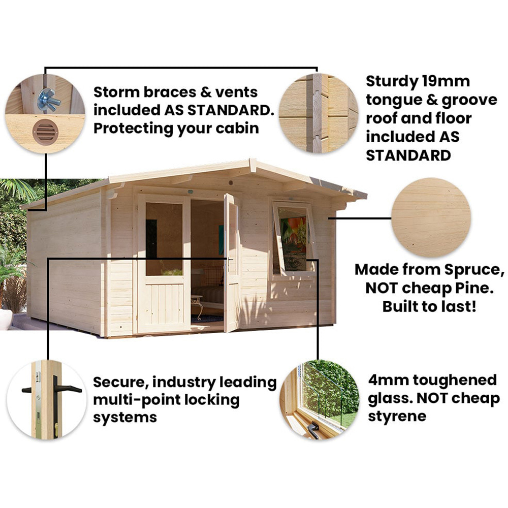 Dunster House Severn 13 x 13ft Brown Garden Log Cabin Image 5