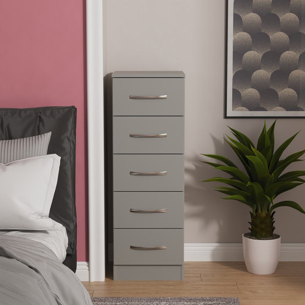 Crowndale Avon 5 Drawer Dusk Grey Bedside Cabinet Image 7