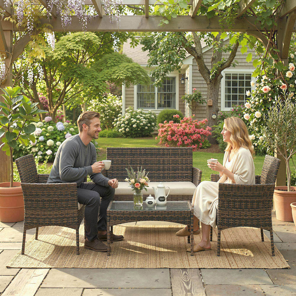Outsunny 4 Seater Brown Rattan Garden Sofa Set with Cushions  Image 2